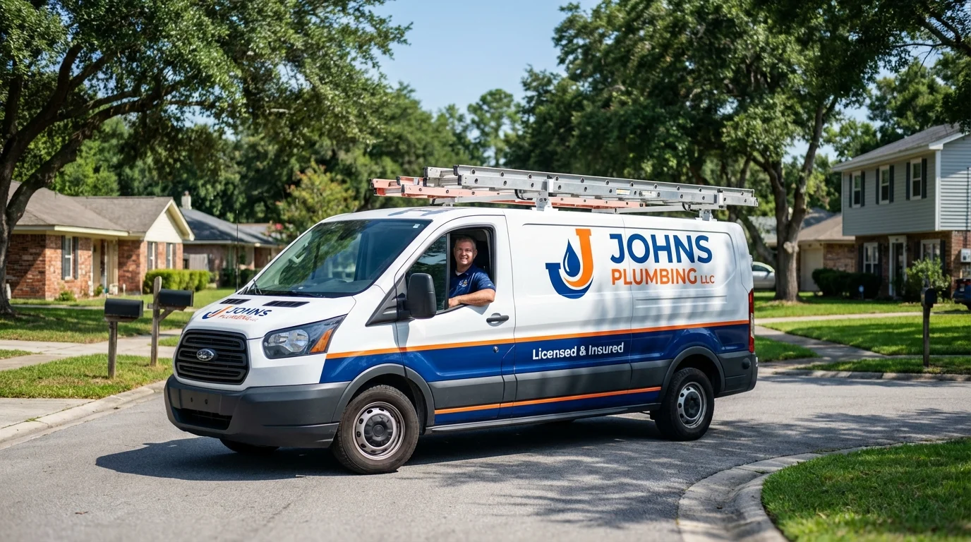 Johns Plumbing LLC service van in Spring Arbor, MI