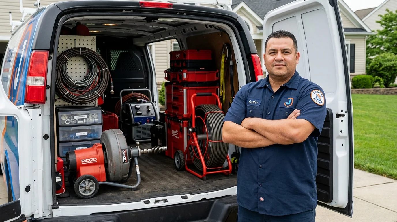 Professional drain cleaning equipment and Johns Plumbing LLC plumber in Spring Arbor