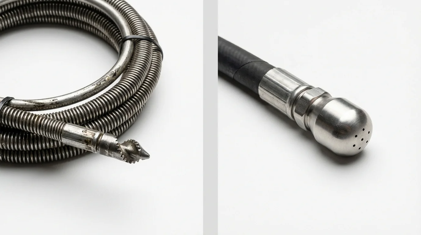Drain snake cable and hydro jetting nozzle used for drain cleaning in Spring Arbor, MI