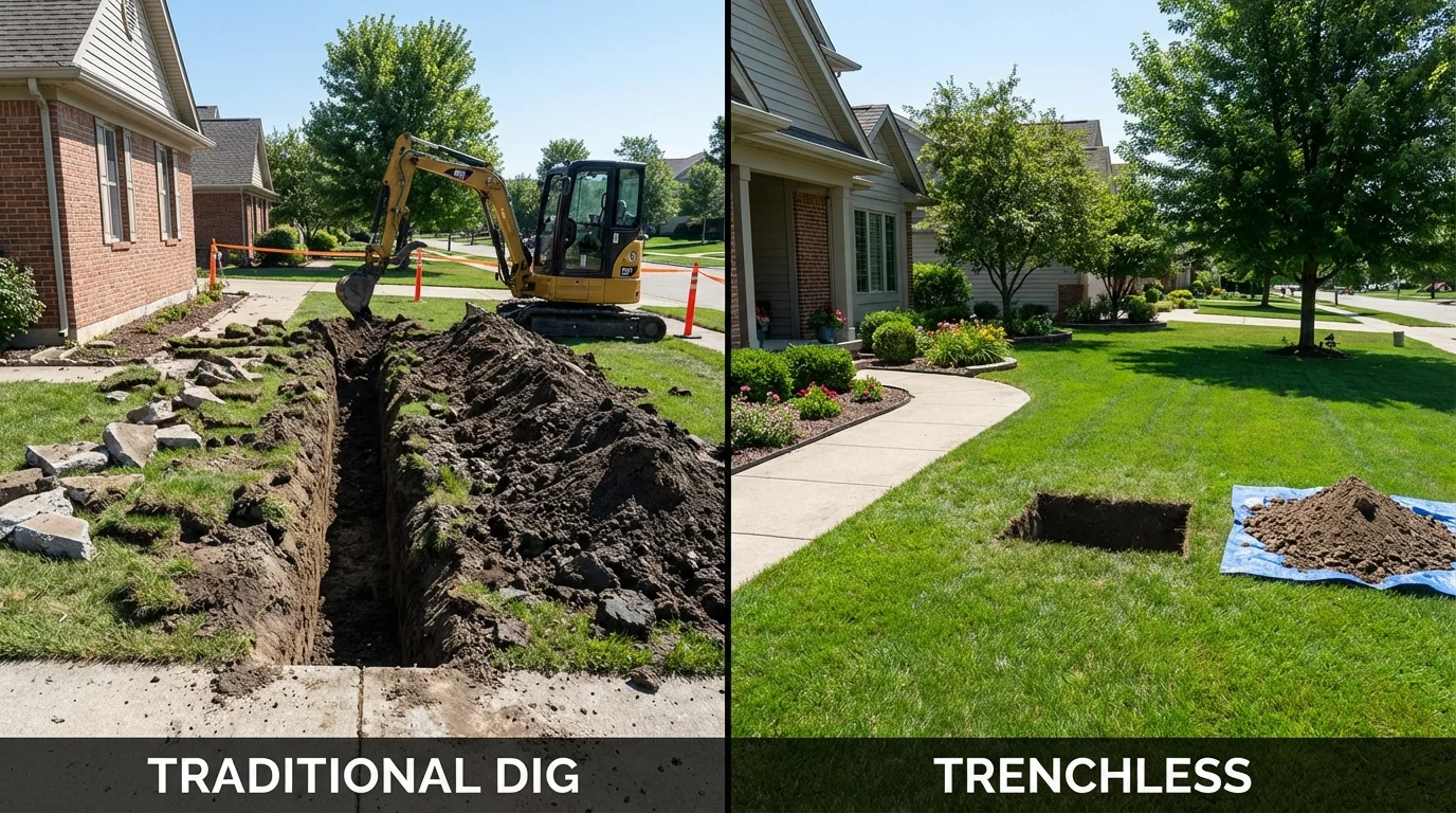 Trenchless sewer repair with minimal yard damage versus traditional excavation in Spring Arbor, MI